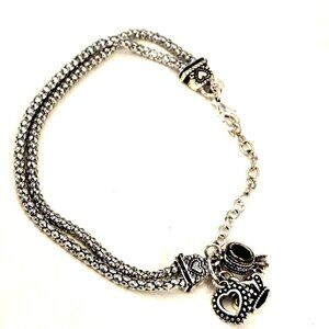 Premier Designs Silver Tone 8-9" Adjustable Bracelet Heart, Crown & Ring Charms